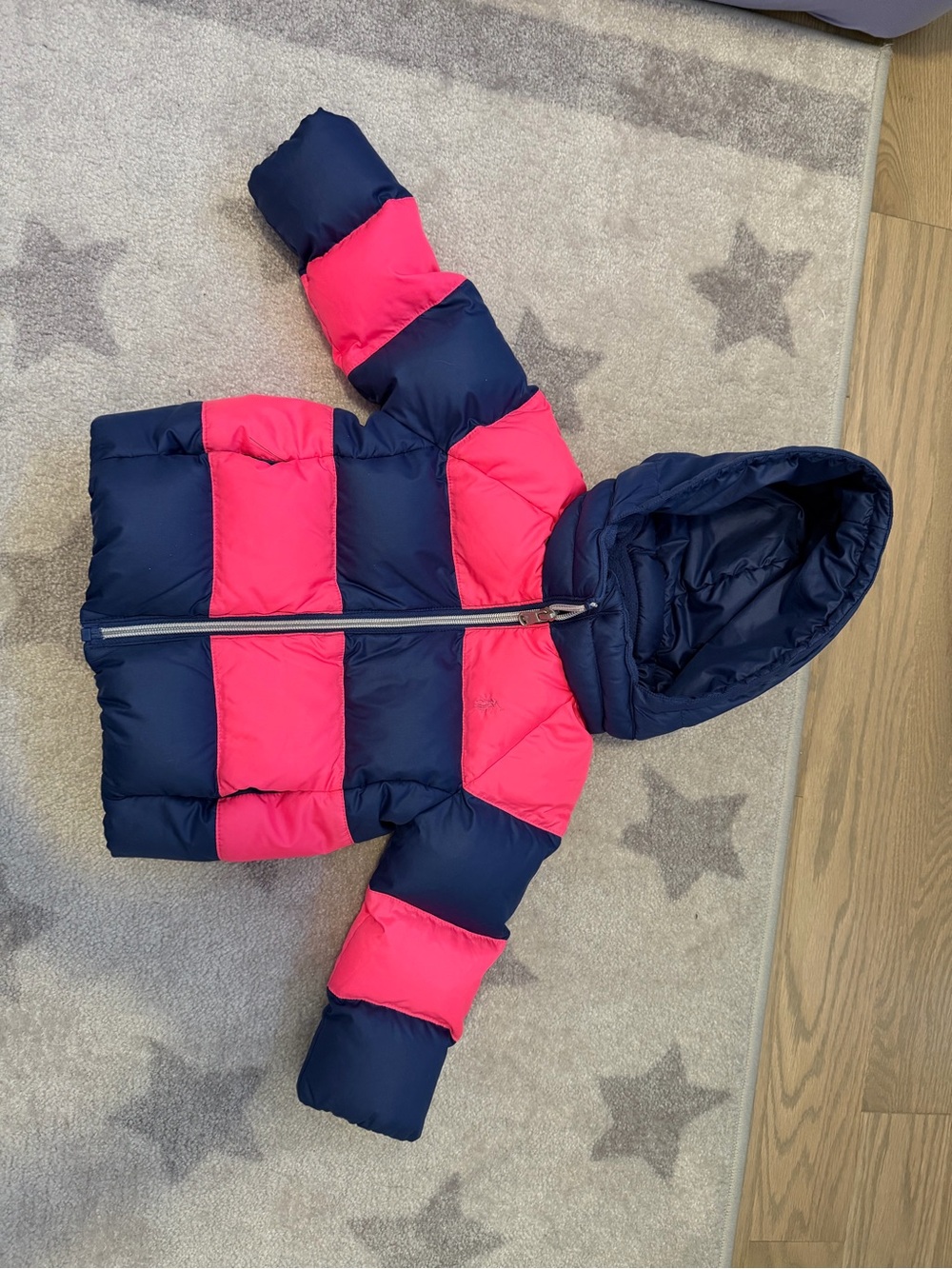 Ralph Lauren Navy & Hot Pink Striped Puffer Jacket - Kids